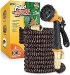 Flexi Hose Upgraded Expandable Garden Hose, Extra Strength, 2 cm Solid Brass Fittings - The Ultimate No-Kink Flexible Water Hose, 8 Function Spray Included (30 Meters, Orange/Black)