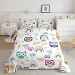 Feelyou Owl Comforter Set for Girls Boys Kids Queen Size Rainbow Comforter Room Decorative Bird Decor Bedding Set Cloud Print White Duvet Set 3Pcs Quilt Set