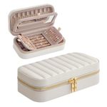 SONGMICS HOME ANAH Collection - Travel Jewelry Case, Small Jewelry Box Organizer with Mirror, 10.5 x 20.5 x 6 cm, PU Surface with Stitching, Portable, Zippers, Gift Idea, Cloud White UJBC180W01
