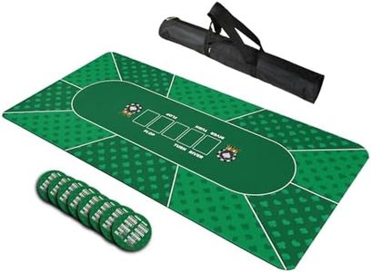 LENGAMPLAY Poker Mat, 8-10 Players Texas Holder Poker Table Top - 70" x 35" Poker Topper for Tables - Poker Game Mat with 8 Coasters in Gift-Ready and Zipper Storage Bag (Green, 70x 35inch)