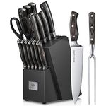 AMEGAT 15-Piece Knife Set with Built-in Sharpener and Carving Fork, Ultra Sharp Knife Block Set with Full Tang Design & Wooden Handle, High Carbon Stainless Steel Knife Sets for Kitchen with Block