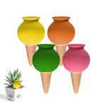 RoseFlower 4 Pack Terracotta Self Watering Spikes Plant Watering Globes, Decorative Self Plant Watering Stakes Insert Terracotta Plant Automatic Watering Devices for Indoor and Outdoor Plants#065