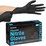 Qinori Nitrile Gloves Disposable 6 Mil Black Heavy Duty Latex & Powder Free for Cooking/Food Handling/Cleaning/Tattoo/Hair Dye/Barber/Industrial(M-1000)