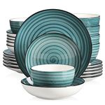 vancasso Bonbon Green Dinner Set - 24 Pieces Stoneware Dinnerware Set, Handpainted Spirals Pattern Ceramic Combination Set with Dinner Plate/Dessert Plate/Soup Plate/Bowl, Service for 6