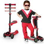 Kick Scooters for Kids Ages 3-5 (Suitable for 2-12 Year Old) Adjustable Height Foldable Scooter Removable Seat, 3 LED Light Wheels, Rear Brake, Wide Standing Board, Outdoor Activities for Boys/Girls
