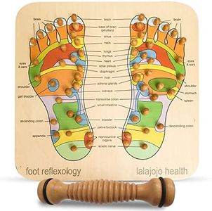 Foot Roller Massager & Reflexology Board with Pressure Point Chart - Acupressure Massage Mat & Wooden Roller Tool Set for Heel & Plantar Fasciitis Relief, Stimulate Blood Circulation & Relieve Stress