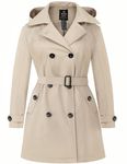 Wantdo Women's Plus Size Classic Trench Coat Long Water-Resistant Hooded Peacoat with Belt Khaki 3X