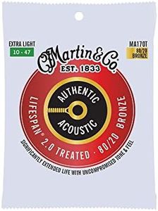 Martin Authentic Acoustic Guitar Strings, Lifespan 2.0 Treated, Extra Light, 80/20 Bronze