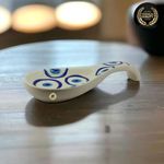 RAFOLEEN Ceramic Spoon Rest White Blue Circle Print Hand-Painted - Ideal Kitchen Cutlery Rest, Tableware Pack of 1