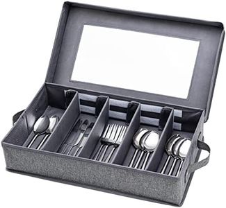 Silverware Storage Box Chest, Flatware Storage Case, Utensil Holder with Removable Lid and Adjustable Dividers for Organizing Utensils, Cutlery, Flatware, Knives, Large Capacity Gray