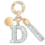 XGALBLA Initial letter Keychains for Women White Pink Black Bling Sparkly Cute Bag Charm Backpack Car Key Accessories Lanyard, 1-white-d