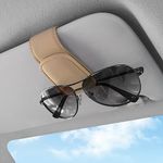 Sunglasses Holders for Car Visor,Car Magnetic Glasses Holder Leather Sunglasses Clip and Ticket Card Clip Suitable for Car Interior Visor and Different Size Eyeglasses. (Beige)