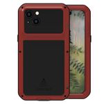 LOVE MEI for iPhone 15 Plus Case, Military Heavy Duty Shockproof Dust/Dirt Proof Waterproof Hybrid Aluminum Metal+Silicone+Tempered Glass Full Body Case Hard Cover for iPhone 15 Plus (Red)