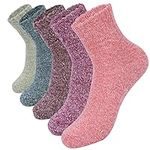 YANGTE Thermal Socks Women 5 Pairs Thick Socks Ladies Winter Warm Wool Socks Nordic Socks for Her Size 4-7