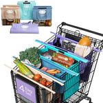 Lotus Trolley Bag - Reusable Shopping Bags (Set of 4), Grocery Bags with Insulated Cooler & Egg/Wine Holder, Foldable, Washable Grocery Cart Bags, Multi-use Tote Bags (Purple, Turquoise, Blue, Brown)