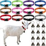 12 Sets Goat Collars with Bells Horse Sheep Grazing Cow Bells Adjustable Nylon Dog Bell Collar with Quick Release Buckle Anti Lost Pet Collar with Copper Bell for Small Farm Animal Sheep Accessories,