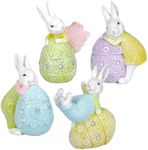 MicoSim Colorful Egg Polyresin Bunny Easter Decor,Table Rabbit Easter Decorations,Spring Bunnies Decoration Statue Figurine for Home Farmhouse (Pink&Blue&Yellow&Green)