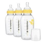 Medela Breast Milk Storage Bottles, 3 Count of 8 Ounce / 250mL Breastfeeding Bottles with Nipples, Lids, Wide Base Collars, and Travel Caps, Made Without BPA