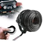 VEVOR Synthetic Winch Rope, 3/8 Inch x 85 Feet 26,500 lbs Synthetic Winch Line Cable Rope with Protective Sleeve + Forged Winch Hook + Pull Strap, Universal Fit for SUV, Large Off-Road Vehicle, Truck