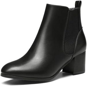 DREAM PAIRS Women’s Elastic Gore Chelsea Boots Chunky Block Heel Ankle Bootie, Black/Pu, 12