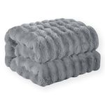 Faux Rabbit Fur Throw Blanket, Luxury Soft Warm Bubble Blanket for Bed, Couch, Sofa, Grey, 60" X 80"