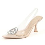 JENN ARDOR Slingback Pumps Pointed Closed Toe Transparent Heels with Rhinestones Comfortable Clear Stiletto Strappy High Heeled Sandals Wedding Dress Shoes for Women, Beige, 10