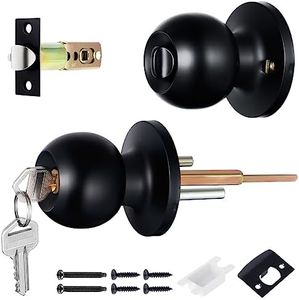 Faankiton Bouton de Porte avec Serrure et Clé, Ronde Bouton Serrure Verrouillage Porte, Poignée de Porte Ronde, Bouton de Porte à Boule, Boutons de Porte D'entrée (Entrée, avec Clé, Noir)