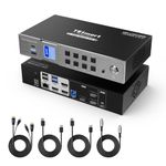 TESmart USB-C HDMI+DisplayPort KVM Switch, KVM for 3 Monitors 2 Computers with MST, EDID, 4K@60Hz USB 3.0 KVM Docking Station, Charging for Laptop, 1G Ethernet, Hotkey, for Laptop/Desktop(HDC203-P24)