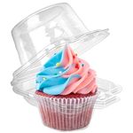 LotFancy Individual Cupcake Containers, 100 Pcs Plastic Clear Cupcake Boxes, Disposable Single Cupcake Holders with Dome Lid, Stackable Muffin Carrier for Wedding Baby Shower