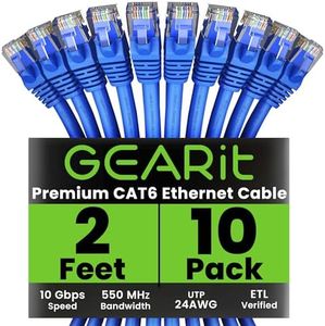 GearIT Cat 6 Ethernet Cable 2 ft (10-Pack) - Cat6 Patch Cable, Cat 6 Patch Cable, Cat6 Cable, Cat 6 Cable, Cat6 Ethernet Cable, Network Cable, Internet Cable - Blue 2 Feet