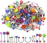 CrazyPiercing Lot of 110PCS Body Jewelry Piercing Eyebrow Navel Belly Tongue Lip Bar Ring