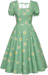 Belle Poque Tea Party Cocktail Dress for Women Cute Birthday Dress Light Green Floral Dress Summer Spring XL