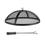 Heavy Duty Fire Pit Spark Screen with Hook Easy-Opening Fire Pit Lid Round Cover with Mesh Screen and Handle, 29” Diameter