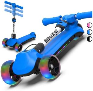 Elecorange Electric Scooter for Kids Ages 8-12, 3 Extra Wide Light Up Wheel & Deck, 3 Adjustable Heights, 5 Mph, Foldable 3 Wheel Electric Scooter for Kids, Toddlers, Boys, Girls Ages 4-8, Blue