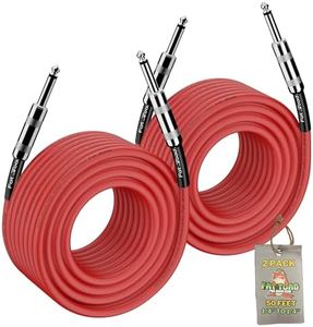 1/4" to 1/4 Male Jack Speaker Cables (2 Pack) by FAT TOAD | 50ft Professional Pro Audio Red DJ Speakers PA Patch Cords | Quarter Inch 12 AWG Gauge Wire for Amp, Music Studio Recording & Stage Gear