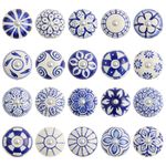 GlobeeCraft Hand Painted Vintage Ceramic Knobs for cupboards - Ideal as Drawer Knobs, Cabinets, Kitchen Door. Decorative Furniture knobs. Set of 20 Pieces with Variations of Blue