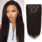 Loxxy Light Yaki Straight Human Hair Clip ins Hair Extensions Full Head Natural Black Hair Extensions for Black Women Relaxed Hair 120g/set 7pcs 16 inch