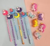 TERA 13 Return Gifts for Kids Pencil Eraser Set for Kids (6 Pencil 6 Eraser) Unicorn Pencil Eraser Kit, Writing Pencil for School, Eraser for Girls, Pencil Eraser for Stationary Items for Kids