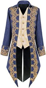 Taamlou Men's Medieval Tailcoat Jacket Embroidery Vintage Gothic Steampunk Tuxedo, Yt2303bu