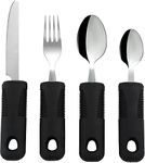 Extra Wide Handles Easy Grip Cutlery Set, Chunky Handles, Corfort Grips Disability Ideal Dining aid for Elderly Disabled Arthritis Parkinson's Disease Tremors Sufferers (4PCS Black)