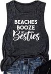 LANMERTREE Women Beaches Booze and Besties Tank Top Sleeveless Racerback Vest Top Letter Print Summer Vacation Shirt Cami, Dark Grey, XX-Large