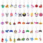 FEPITO 50 Pack Cartoon Keychains for Party Favors Supplies, Party Bag Fillers, Carnival Rewards, Jungle Safari Party Favors