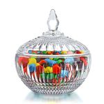 600ml/21oz Large Glass Candy Dish with Lid,Clear Crystal Candy Jar with Lid,Decorative Candy Jar for Candy Buffet, Party, Wedding, Home Decoration,Dishwasher Safe