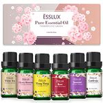 Essential Oils, Esslux Floral Aromatherapy Oils Gift Set, Rose, Jasmine, Ylang Ylang, Cherry Blossom, White Tea, Gardenia, Pure Essential Oils for Diffuser, Massage, Soap & Candles Making, 6x10ml