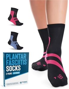 Doctor's Select Plantar Fasciitis Socks - 2 Pairs | Achilles Tendoniitis & Plantar Fasciitis Compression Socks, Black with Colors, Large