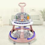 Infantso Runny Bunny 4-in-1 Premium Baby Walker with LED Light, 4-Level Cushion Seat & 3-level Height Adjustments with Walker, Bouncer, Feeding Table and Parental Push bar 6 to 24 months - 15kgs - 02Pink