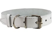 Genuine Leather Dog Collar White 4 Sizes (14"-17.5" Neck; 1" Wide)