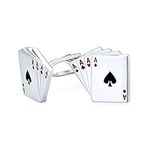 Good Luck Las Vegas Winner Gambler Casino 4 Of A Kind Aces Playing Cards Poker Player Cufflinks For Men Shirt Cufflinks Silver Tone Steel Hinge Bullet Back