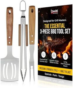 3 PCS BBQ Tool Set – Stainless Steel Grill Accessories Kit with Spatula, Fork & Tong – Heavy Duty Barbecue Utensil Set for Outdoor Cooking, Camping & Backyard BBQ