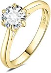 JewelryPalace Classic 1ct Cubic Zirconia Solitaire Engagement Rings for Women, 14K Yellow Gold Plated 925 Sterling Silver Promise Ring for Her, Round Cut CZ Anniversary Wedding Rings Size P